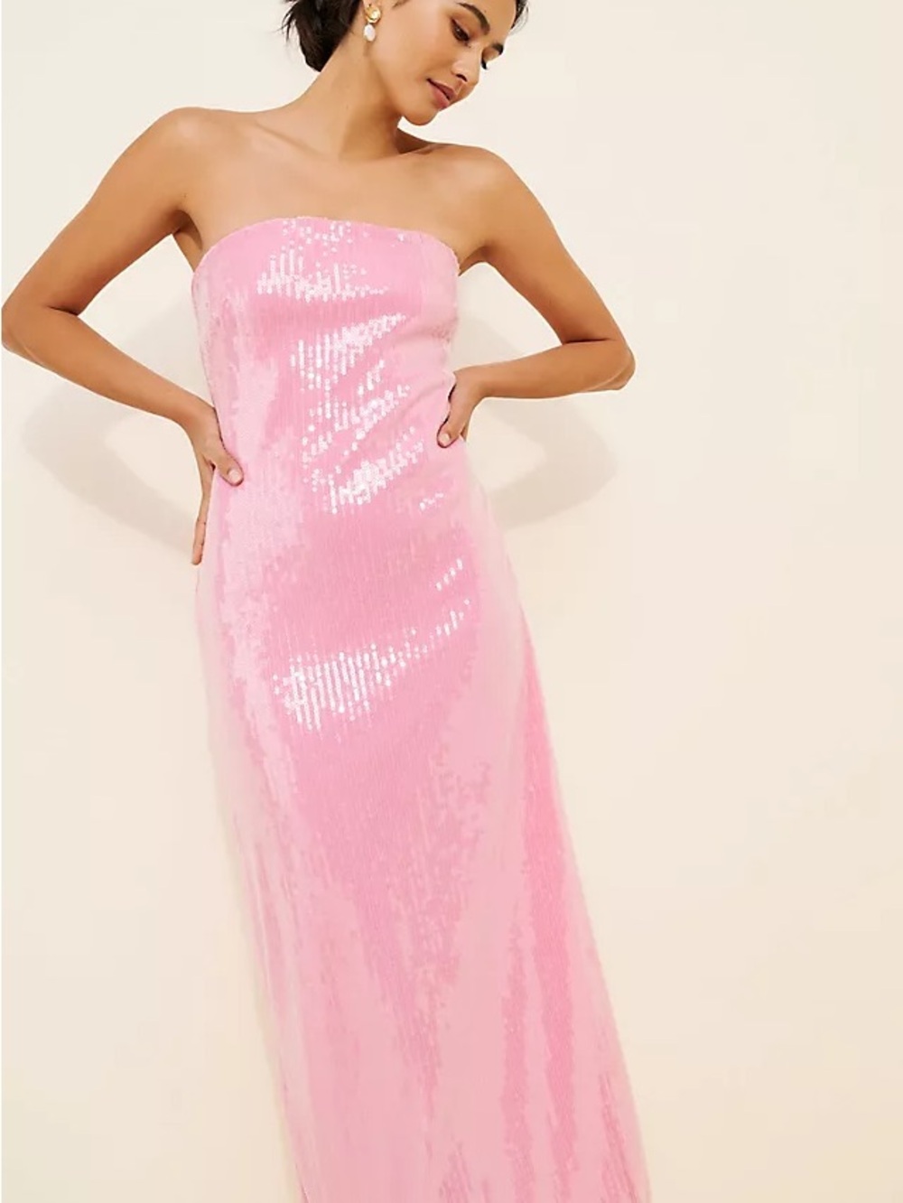 Anthropologie Hutch Elena Strapless Sequin Column Dress Light Pink Gown Medium